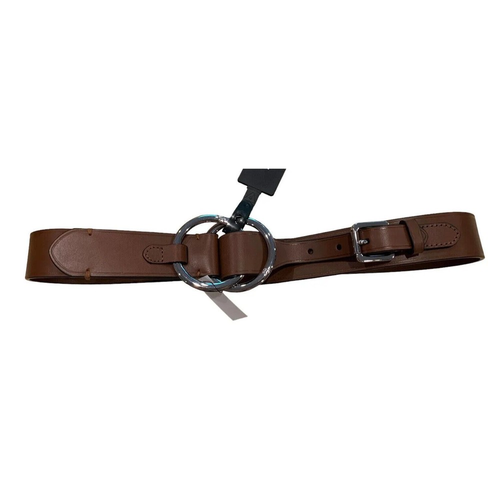 Ralph Lauren Polo Brown Leather Double Ring Belt Womens Silver Equestrian